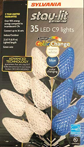 SYLVANIA Stay-lit Platinum Indoor/Outdoor Christmas Light (35 LED C9 Lights- Warm White - Blue - Color Changing)