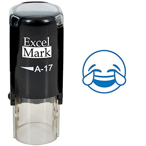 Round Teacher Stamp - Laughing Tears Emoji - Blue Ink