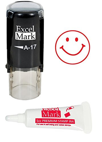 Round Teacher Stamp - Smiley FACE 1 - Red Ink with 5cc Refill Ink