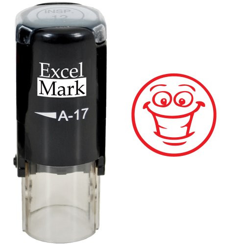 Smiley Face - ExcelMark Self-Inking Round Teacher Stamp - Red Ink