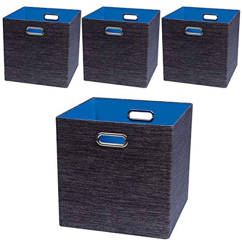 Storage Cube Basket Bins,13×13 Foldable Storage Containers for Shelf Cabinet Bookcase Boxes,Thick and Heavy Duty Fabric Drawer (4pcs, Blue)