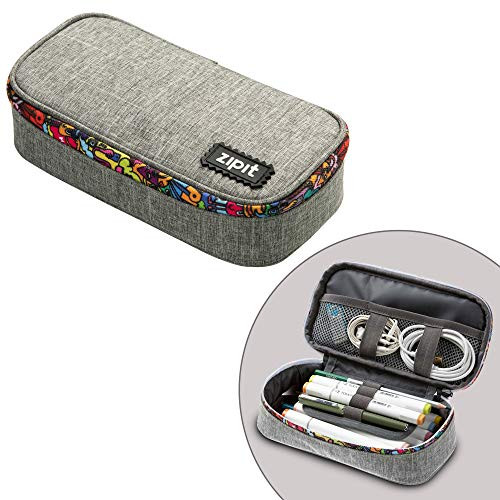ZIPIT Jumbo Pencil Case, Grey, Big Pencil Case (LDCO-2)
