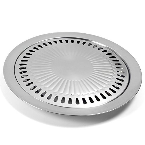 Stovetop Korean BBQ Grill Pan, Stainless Steel Non-Stick Roasting Smokeless Barbecue Grill Pan, Round Grill Set for Indoor Outdoor Camping BBQ(As the pictures show)