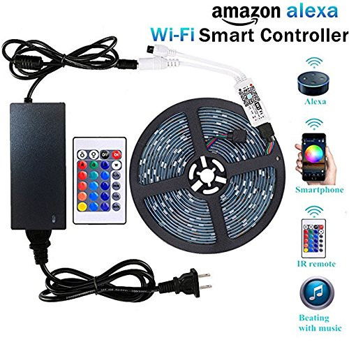 LED Strip Lights, Wifi Wireless Smart Phone APP Controlled Light Strip Kit 16.4ft 150 Leds 5050 Waterproof IP65 LED Lights, Working with Android/IOS System, Alexa