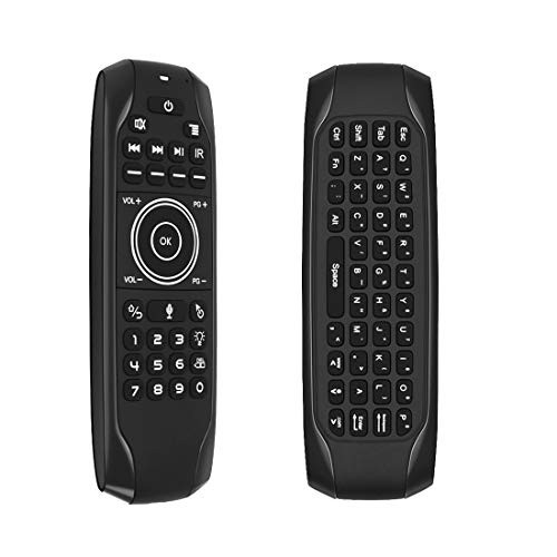 Rechargeable Voice Air Mouse, Strqua 2.4G Wireless Air Remote Mouse with Backlit with Mini Keyboard & 5 Programmable Keys, Infrared Remote Control for Android Smart Tv Box IPTV PC Pad