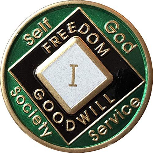1 Year Green and Black NA Medallion Official Narcotics Anonymous Chip