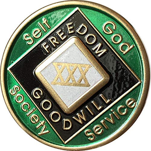 30 Year Green and Black NA Medallion Official Narcotics Anonymous Chip