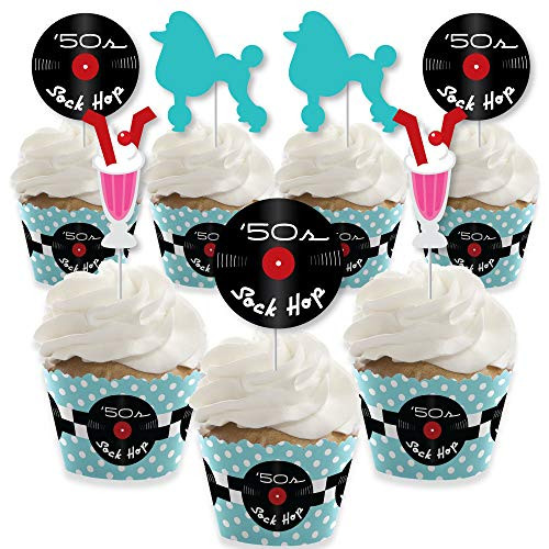 50's Sock Hop - Cupcake Decoration - 1950s Rock N Roll Party Cupcake Wrappers and Treat Picks Kit - Set of 24 50's Sock Hop - Cupcake Decoration - 1950s Rock N Roll Party Cupcake Wrappers and Treat Picks Kit - Set of 24