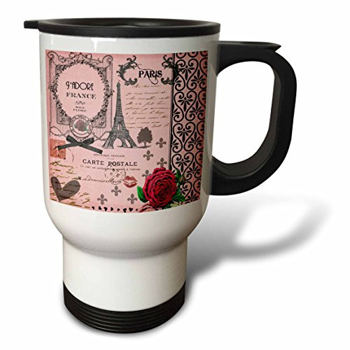 3dRose tm_76593_1 Stylish Vintage Pink Paris Collage Art Eiffel Tower Red Rose Travel Mug, 14-Ounce, Stainless Steel 3dRose tm_76593_1 Stylish Vintage Pink Paris Collage Art Eiffel Tower Red Rose Travel Mug, 14-Ounce, Stainless Steel
