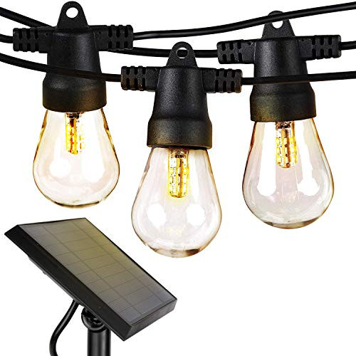 Brightech Ambience Pro - Waterproof, Solar Powered Outdoor String Lights - 48 Ft Vintage Edison Bulbs Create Bistro Ambience On Your Patio - Commercial Grade, Shatterproof - 1W LED, Soft White Light