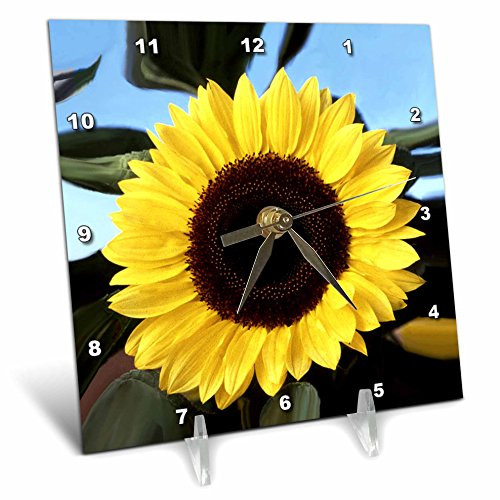 3dRose Sunflower Desk Clock, 6 by 6-Inch