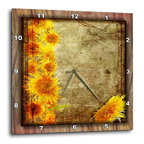 3dRose DPP_31529_1 Sunflower Grunge Wall Clock, 10 by 10-Inch