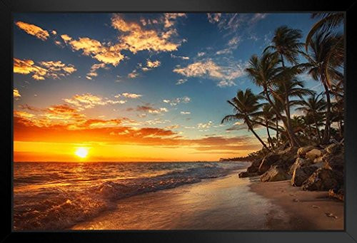 Sunrise Over Tropical Beach Palm Tree Ocean Photo Photograph Sunset Island Poster Tropical Nature Scene Palm Tree Scenic Relaxing Calm Sea Waves Sand Beautiful Standing Frame in Black Wood 20x14 Sunrise Over Tropical Beach Palm Tree Ocean Photo Photograph Sunset Island Poster Tropical Nature Scene Palm Tree Scenic Relaxing Calm Sea Waves Sand Beautiful Standing Frame in Black Wood 20x14