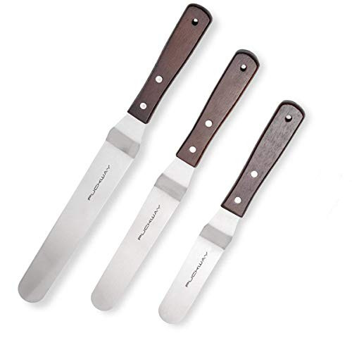 PUCKWAY Cake Decorating Angled Icing Spatula Set of 6 8 & 10 Inch Wooden Handle Professional Stainless Steel Offset Frosting Spatulas