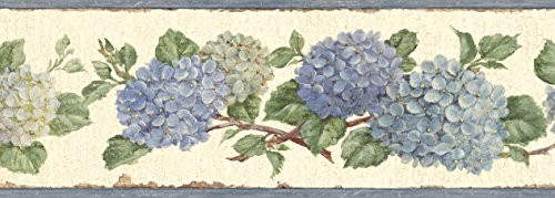 Chesapeake BBC46001B Esther Hydrangea Trail Wallpaper Border, Blue