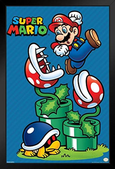 Pyramid America Super Mario Bros Mario Jump Nintendo Black Wood Framed Art Poster 14x20