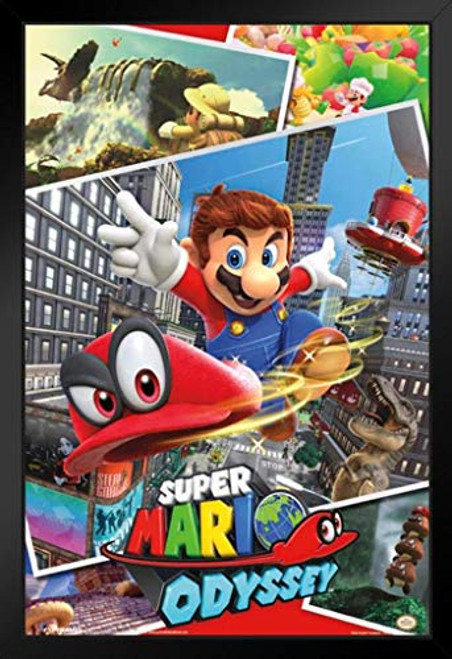 Pyramid America Super Mario Odyssey Video Game Gaming Black Wood Framed Art Poster 14x20