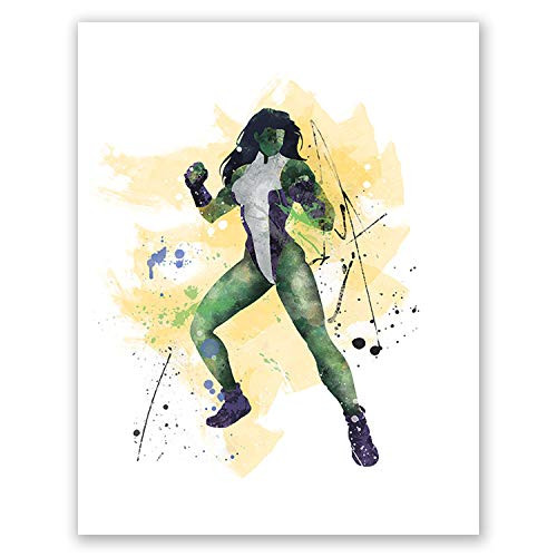 PGbureau She Hulk Poster - Superhero Movie Poster - Watercolor Illustration Print - Wall Art Print for Children - Nursery Decor (8x10)