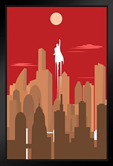 Superhero Silhouette Art Deco Skyline Retro Black Wood Framed Art Poster 14x20 Superhero Silhouette Art Deco Skyline Retro Black Wood Framed Art Poster 14x20