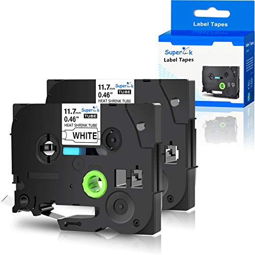 SuperInk 2 Pack Compatible for Brother HSe-231 HSe231 HS-231 HS231 Black on White Heat Shrink Tube Label Tape use in PT-D210 PT-D400 PT-E300 PT-E500 PT-P750WVP Printer (0.46''x 4.92ft,11.7mm x 1.5m)