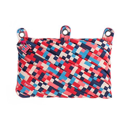 ZIPIT Pixel 3-Ring Pencil Case, Blue and Red