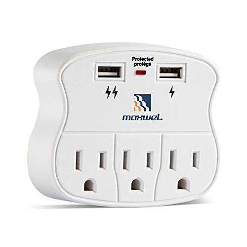 Multiple Outlet Wall Plug Expander - Surge Protector 490 Joules Outlet Extender 3 Plug Outlet with 2 USB Charger Ports Wall Mount Adapters ETL Certified for Home/School/Office Use Multiple Outlet Wall Plug Expander - Surge Protector 490 Joules Outlet Extender 3 Plug Outlet with 2 USB Charger Ports Wall Mount Adapters ETL Certified for Home/School/Office Use