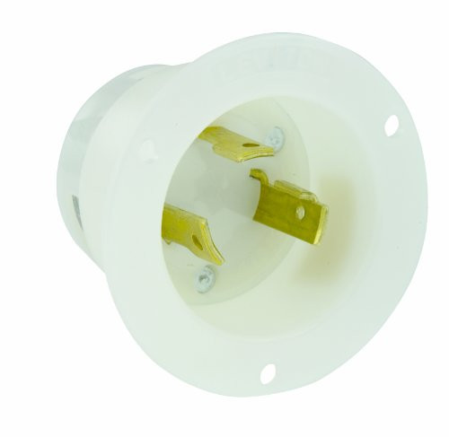 Leviton 2615 30 Amp, 125 Volt, NEMA L5-30P, 2P, 3W,  Locking Flanged Inlet , Industrial Grade, Grounding, White