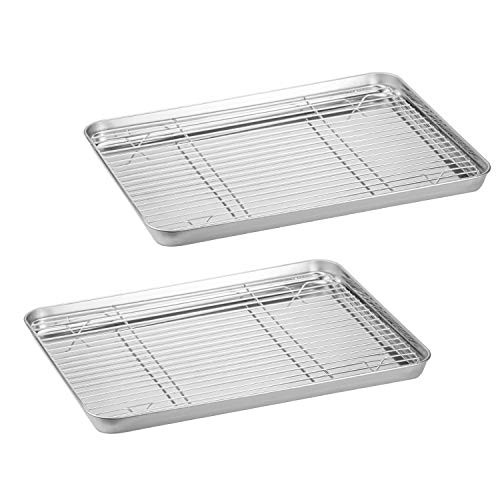 Suwimut 4 Pack Baking Sheet with Rack Set (2 Sheets + 2 Racks), Stainless Steel Nonstick Cookie Pan with Cooling Rack, Non Toxic, Easy Clean and Dishwasher Safe Suwimut 4 Pack Baking Sheet with Rack Set (2 Sheets + 2 Racks), Stainless Steel Nonstick Cookie Pan with Cooling Rack, Non Toxic, Easy Clean and Dishwasher Safe