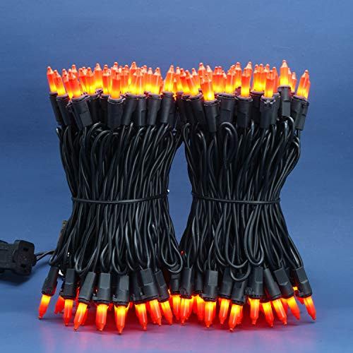 Orange Incandescent Christmas Lights, 66 Ft Black Wire 200 Mini Lights, UL Certified Holiday String Light, End to End Connectable Indoor & Outdoor Commercial Grade Lights Set (Orange)