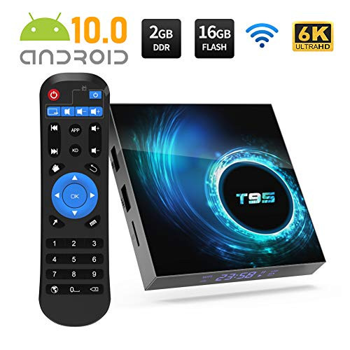 TV Box, T95 Android 10.0 TV Box 2GB RAM 16GB ROM 6K Ultra HD, AllWinner H616 64bit Support 3D USB HDMI H.265 2.4/5GHz Dual WiFi Ethernet Smart Android Box