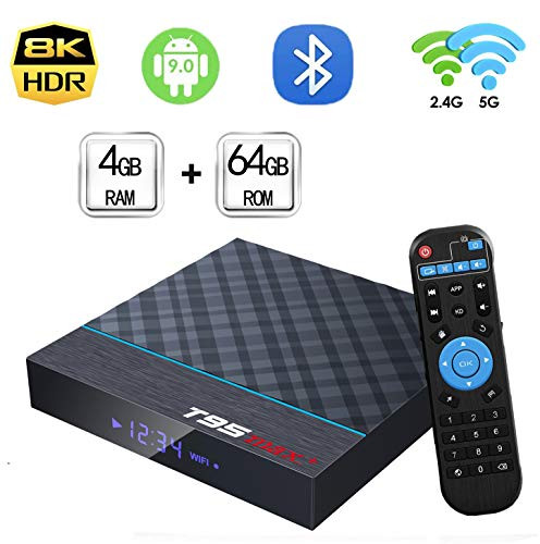 EASYTONE Android TV Box 9.0 4GB RAM 64GB ROM,T95MAX+ Android Box Amlogic S905X3 Quad-Core Dual Band WiFi 2.4G/5G BT4.0 4K8K 3D H.265 Decoding USB3.0 Internet Smart TV Box Media Player