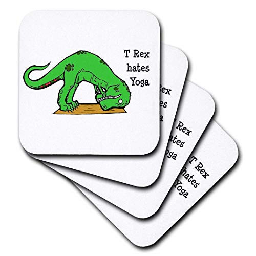 3dRose CST_193329_1 T Rex Hates Yoga, Soft Coasters, Set of 4
