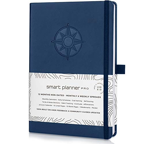 Smart Planner Pro 2020-2021 - Tested & Proven to Achieve Goals & Increase Productivity, Time Management & Happiness - Daily Weekly Monthly Planner with Gratitude Journal, Hardcover, Undated (Blue)