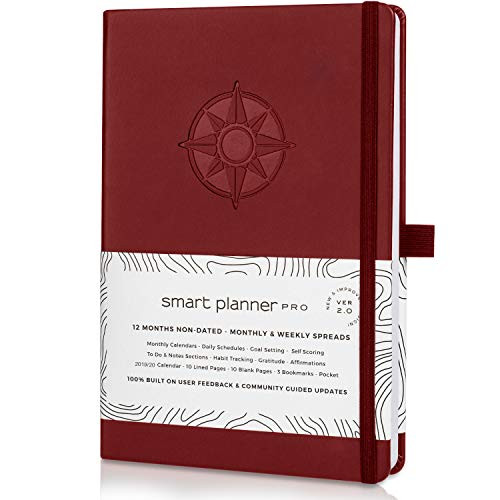 Planner 2020-2021 - Tested & Proven to Achieve Goals & Increase Productivity, Time Management & Happiness - Daily Weekly Monthly Planner with Gratitude Journal, Hardcover, Undated (Red)