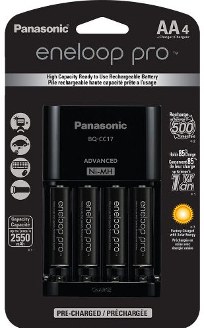 Panasonic K-KJ17KHCA4A Advanced Individual Cell Battery Charger Pack with 4 AA eneloop pro High Capacity Ni-MH Rechargeable Batteries