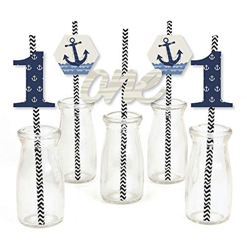 Big Dot of Happiness 1st Birthday Ahoy - Nautical - Paper Straw Decor - First Birthday Party Striped Decorative Straws - Set of 24 Big Dot of Happiness 1st Birthday Ahoy - Nautical - Paper Straw Decor - First Birthday Party Striped Decorative Straws - Set of 24