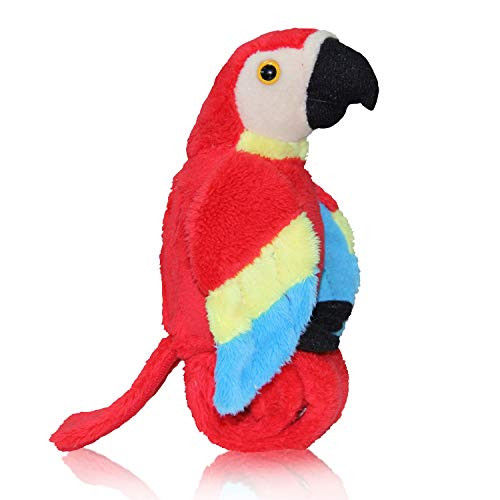 CREATIVE BONNIE Talking Parrot Plush Toy Repeats What You Say, Slap Bracelet Stuffed Animals for Kids, Interactive Mimicry Electronic Pet (Red)