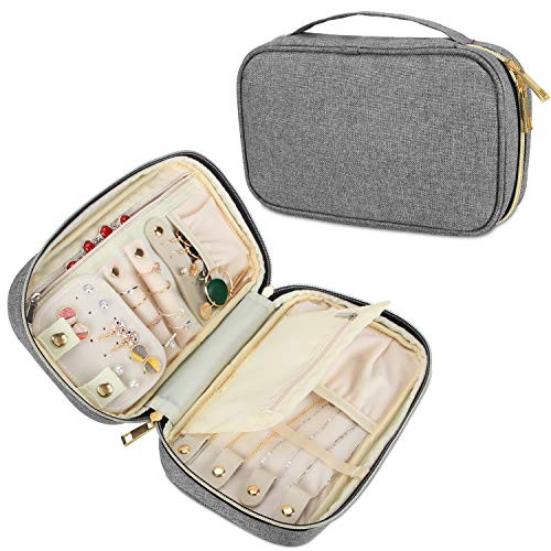 Teamoy Travel Jewelry Case, Jewelry Storage Organizer for Necklaces, Earrings, Bracelets, Rings, Brooches and More, Medium, Gray-(Bag Only)