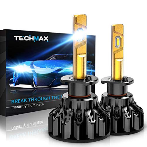 TECHMAX H1 LED Headlight Bulb,360 Degree Adjustable Beam Angle Cree Chips 12000Lm 6500K Xenon White Extremely Bright Conversion Kit of 2