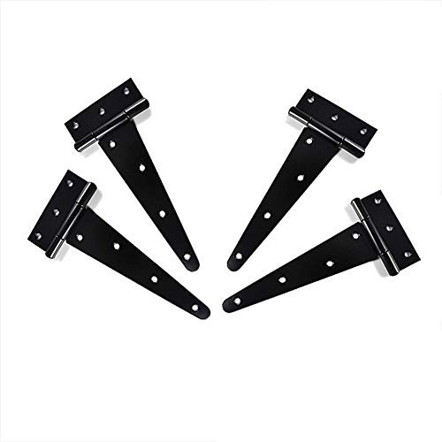 T&B T-Strap Light Duty Shed Hinge Gate Strap Hinge Door Barn Gates Hinges Black Wrought Hardware Iron Rustproof 4PCS (8inch)