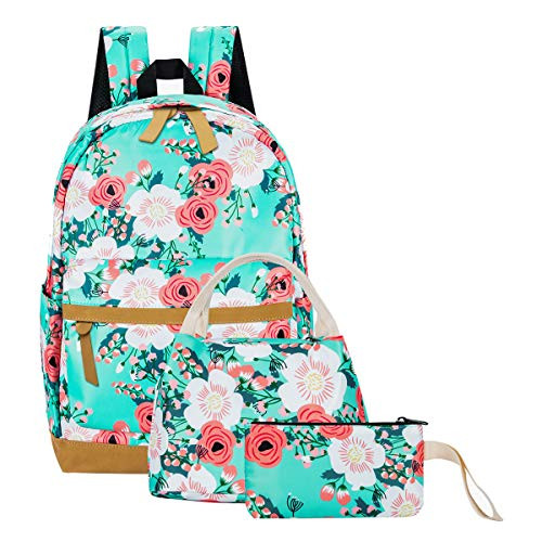 School Backpack for Teen Girls School Bags Lightweight Kids Girls School Book Bags Backpacks Sets (01 Light Green/ Floral)