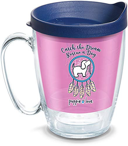 Tervis Puppie Love - Dream Catcher Insulated Tumbler with Wrap and Navy Blue Lid, 16oz Mug, Clear