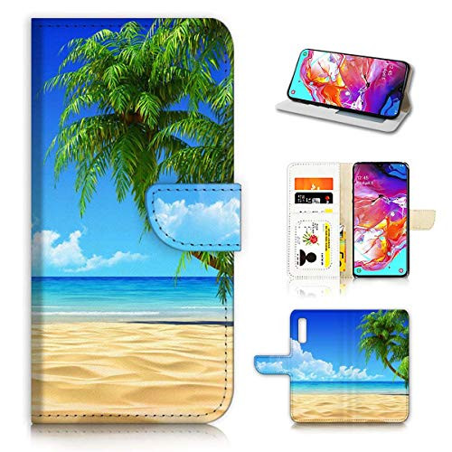 for Samsung Galaxy A50, Designed Flip Wallet Phone Case Cover, A20101 Beach Sea Sky