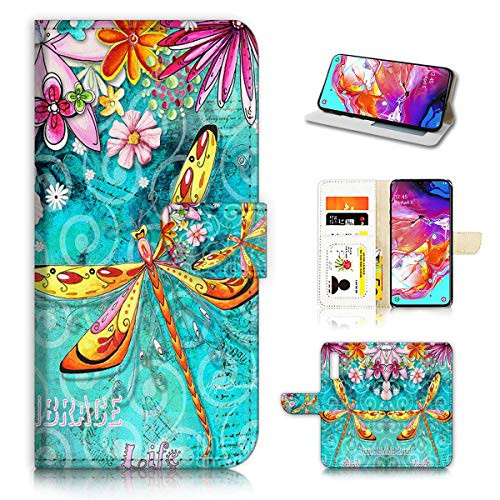 for Samsung Galaxy A50, Designed Flip Wallet Phone Case Cover, A21095 Dragonfly