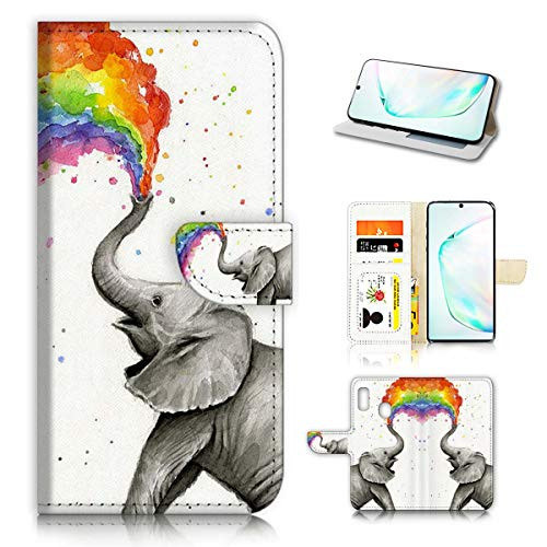 for Samsung Galaxy Note 10, Designed Flip Wallet Phone Case Cover, A3957 Rainbow Elephant