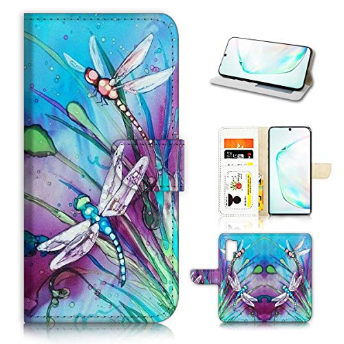 for Samsung Note 10+, Galaxy Note 10 Plus, Designed Flip Wallet Phone Case Cover, A21094 Art Dragonfly