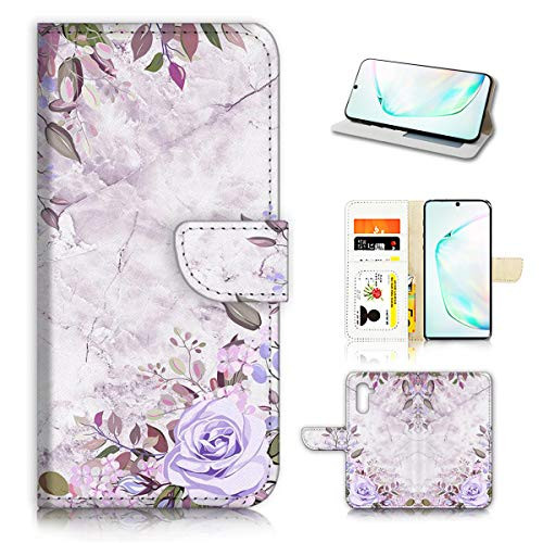 for Samsung Note 10, Galaxy Note 10, Designed Flip Wallet Phone Case Cover, A21809 Marble Blue Rose Flower 21809