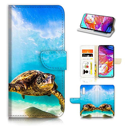 for Samsung A50, Galaxy A50, Designed Flip Wallet Phone Case Cover, A21911 Blue Sea Turtle 21911