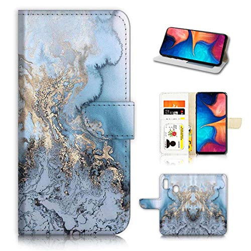 for Samsung A20, A30, Galaxy A20 A30, Designed Flip Wallet Phone Case Cover, A21411 Marble Crystal Light Blue 21411