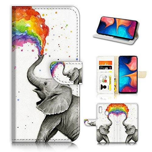 Ajour Pty Ltd for Samsung A10E, A20E, Designed Flip Wallet Phone Case Cover, A3957 Rainbow Elephant
